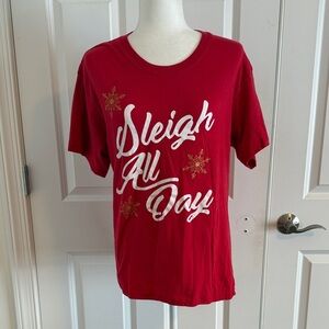 Brooklyn Vertical Sleigh All Day Shirt with Gold Sparkle Snowflakes Size Large